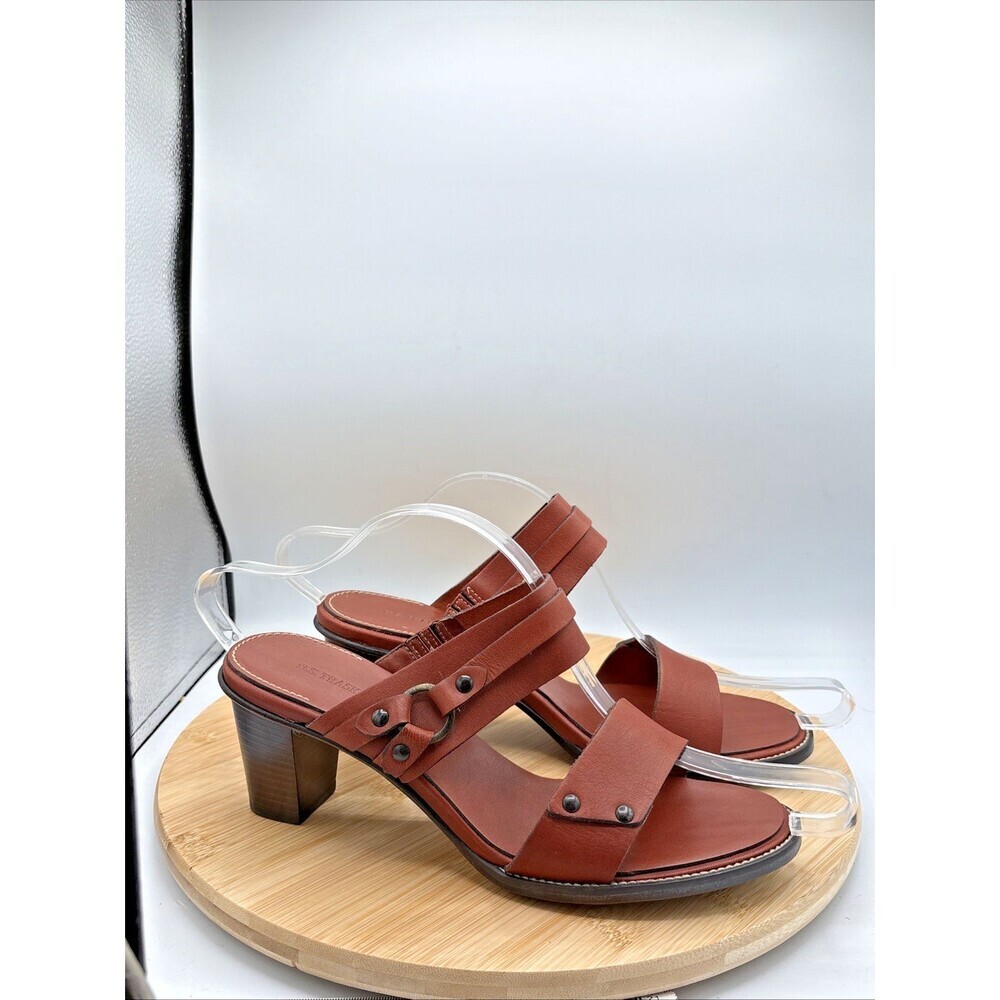 H.S. Trask Womens 9W Brown Leather Slide Sandals Block Heel Boho H2339 Brazil